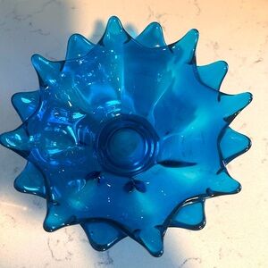 Vintage Viking Glass Blue Epic Bluenique 6 Petal Compote Pedestal Bowl